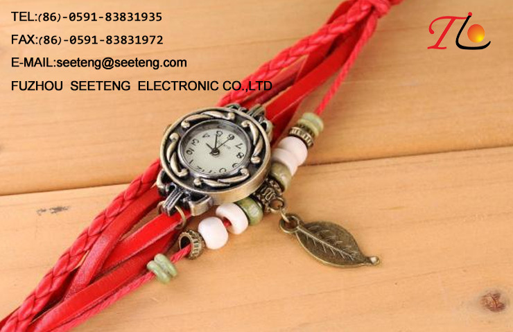 Rose golden case simple style wrist watch with mature color PU leather strap for office ladies