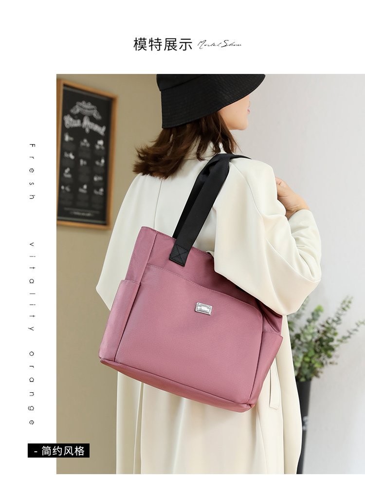 Custom printed tote bag 420d black purple nylon water resistant zipper hobo women hand bag with handle