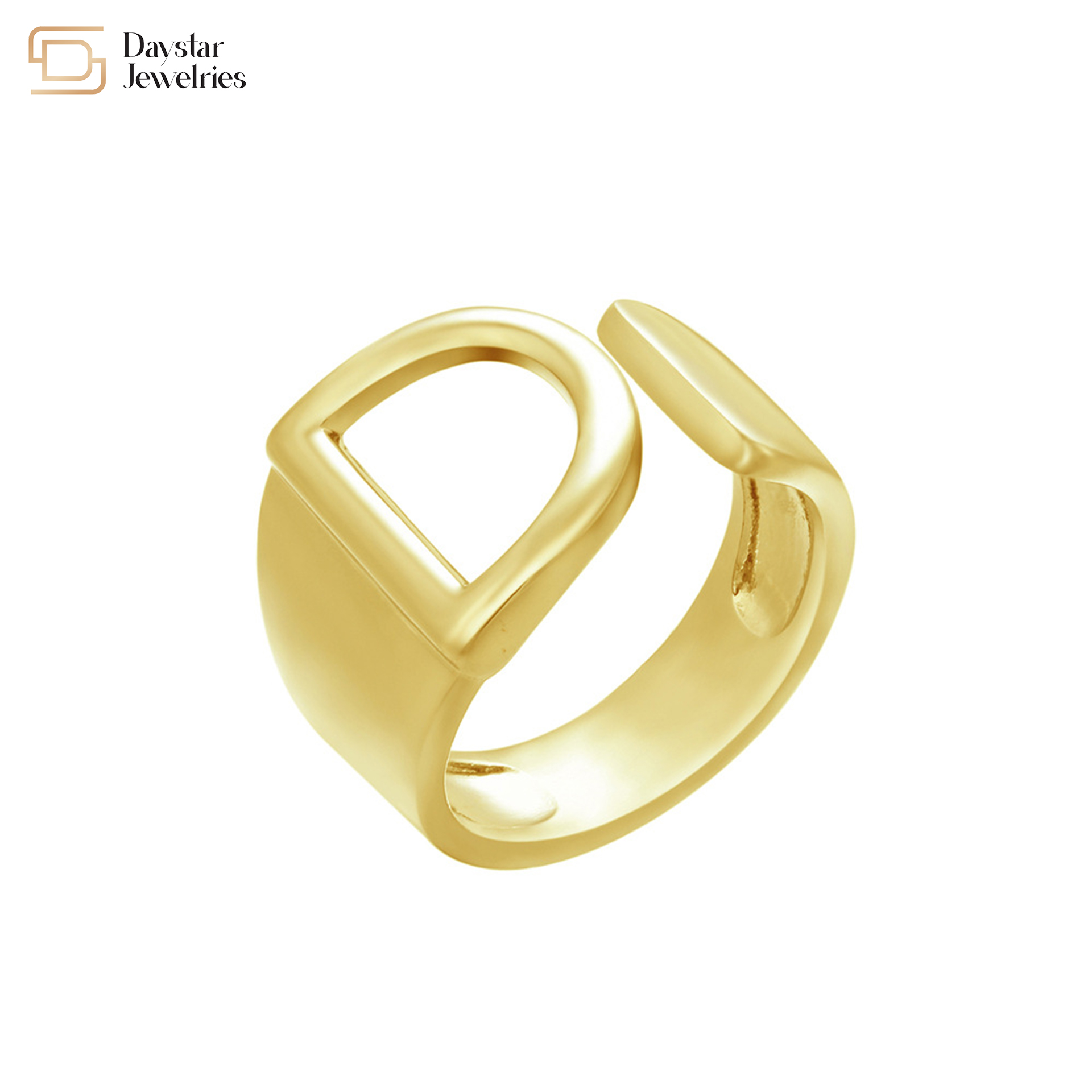 Gold Plated Adjustable Initial Letter Ring Custom Alphabet Chunky Jewelry