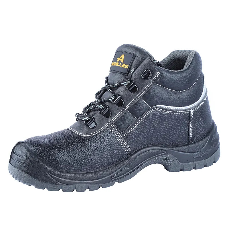 Black Security Work Boots Mid Cut Genuine Leather Synthetic Shoes For Men
