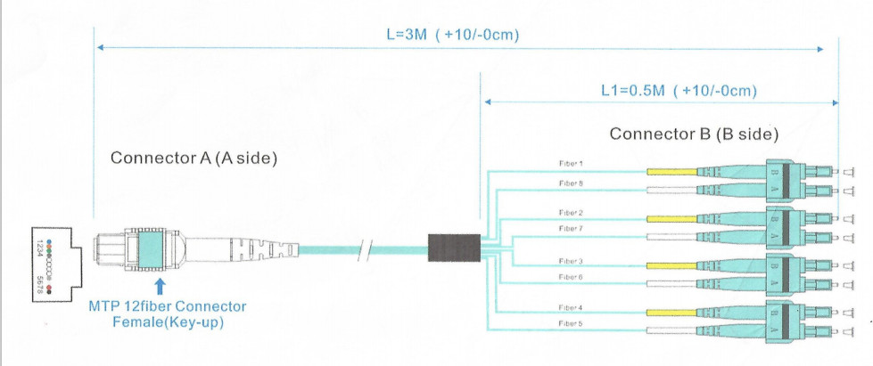 LC DX 2.0mm Fanout Trunk OM3 Mpo 24 Fiber Cable