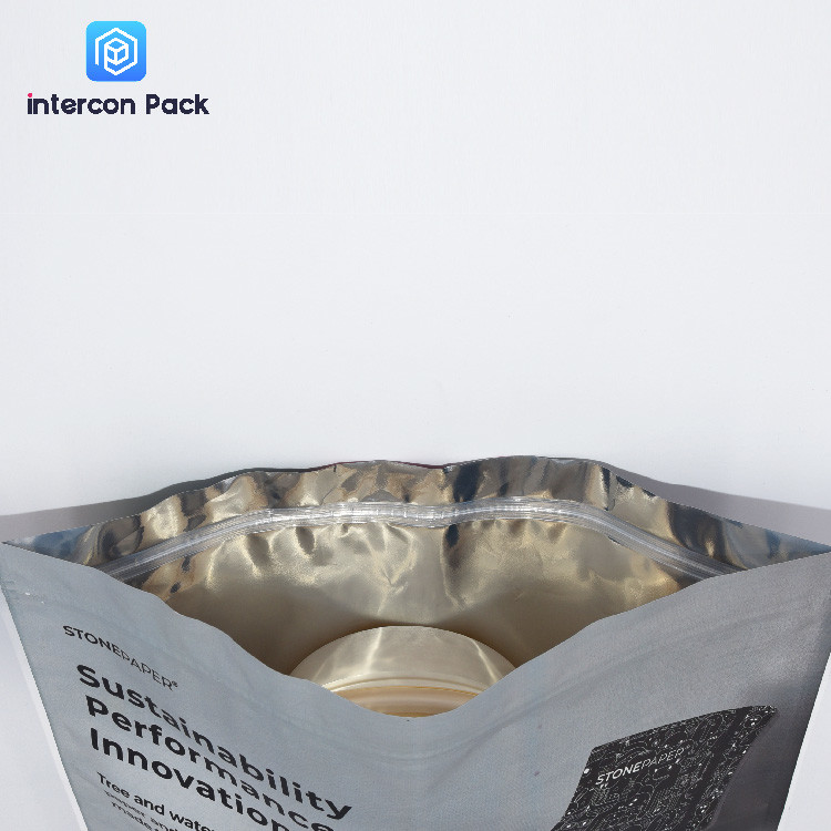 Biodegradable Stone Paper Bag Three Side Sealing Zipper Packaging Bag