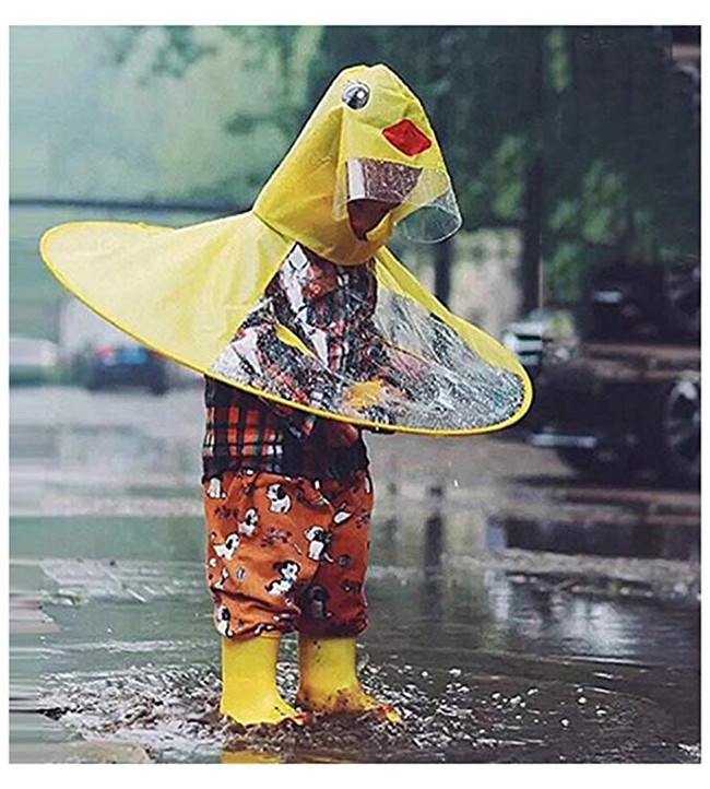 Cute Little Yellow Duck Childrens Waterproof Raincoats UFO Umbrella Hat Magical Hands Free
