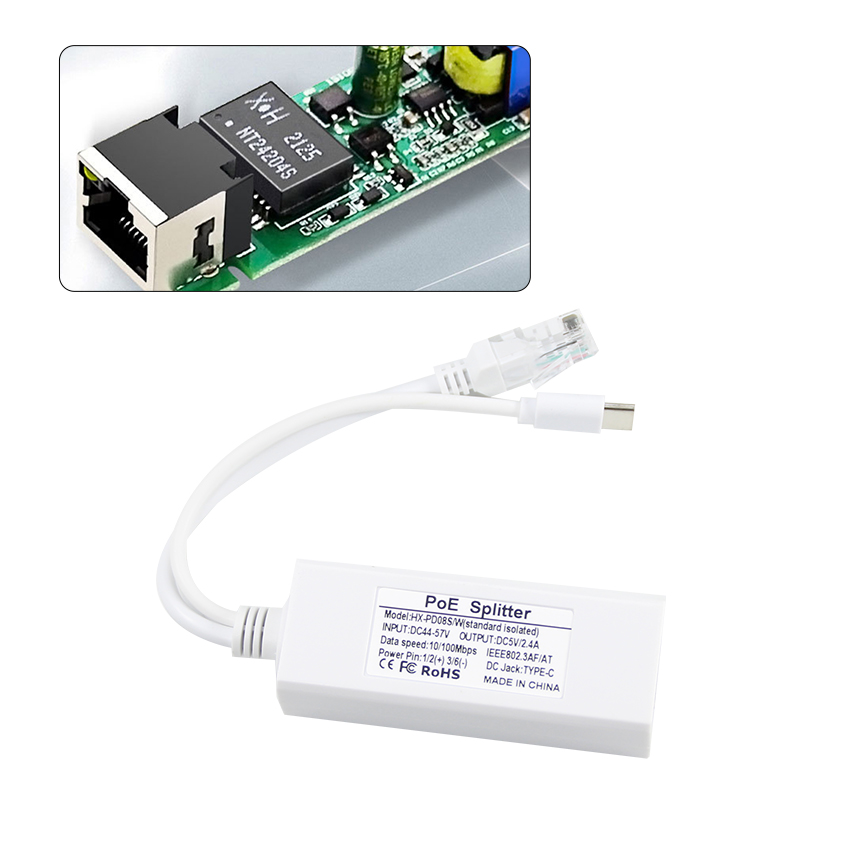 24V 12V 5V POE Passive Injector USB-C Type C Cable and Ethernet RJ45 Connector