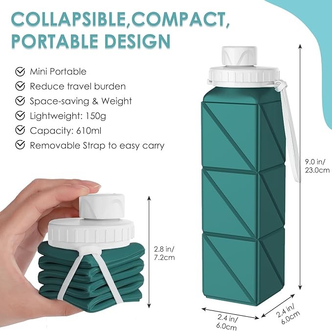Leek-Proof Collapsible Food Grade BPA Free Silicone Travel Bottles 620ml For Gym Hiking Sports Camp School
