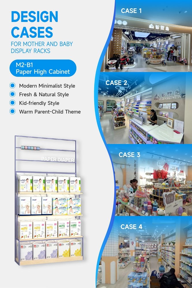 M2-B1 Kid-friendly Diaper Display Cabinet with LED Strips and Transparent Acrylic Tube for Baby Goods Section
