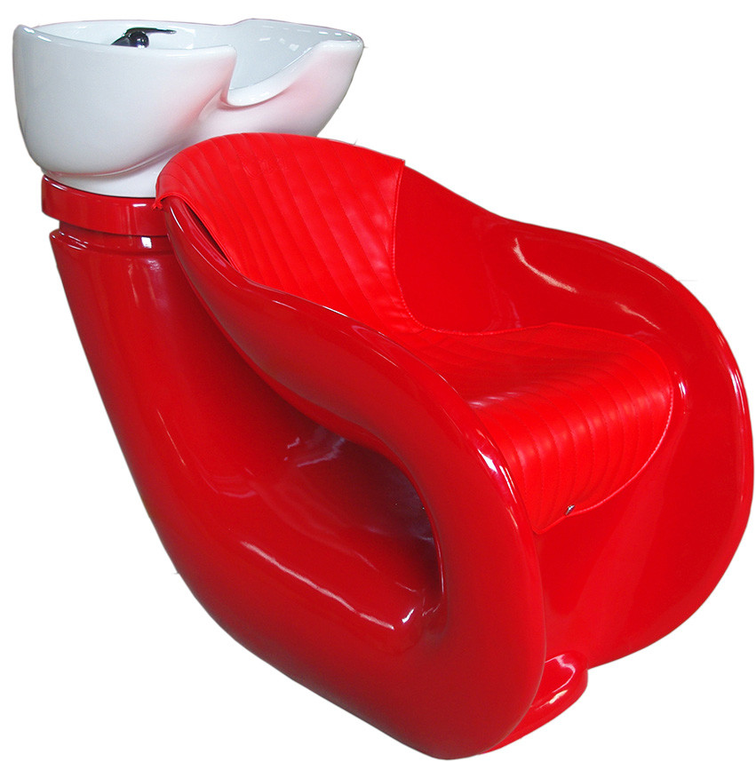Red Modern Salon Shampoo Chairs Fibergrass Base With 23.5"X21" Bowl