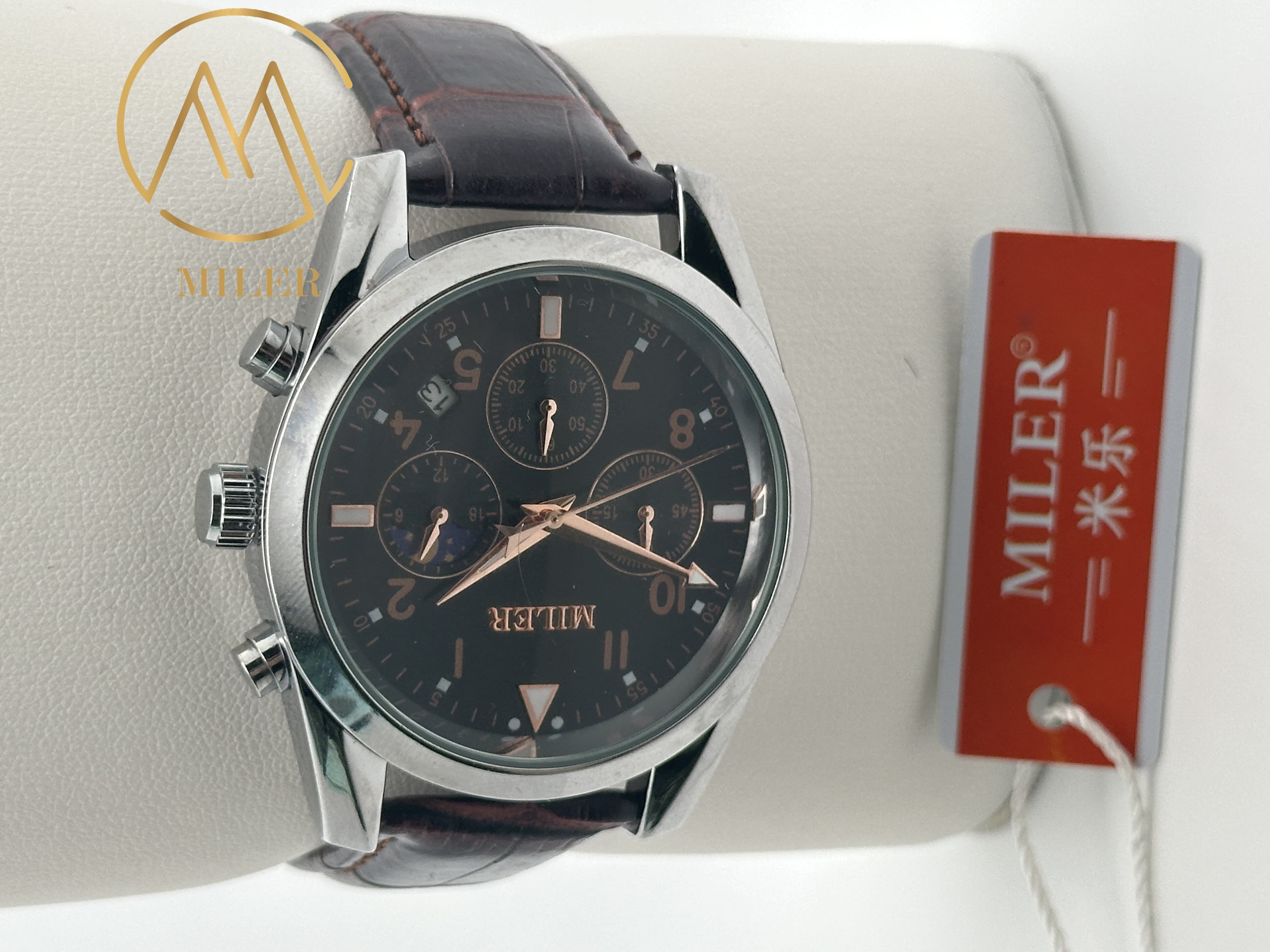 ML 666 Custom Logo Gift Watches Round Dial Black Leather Quartz Wristwatch