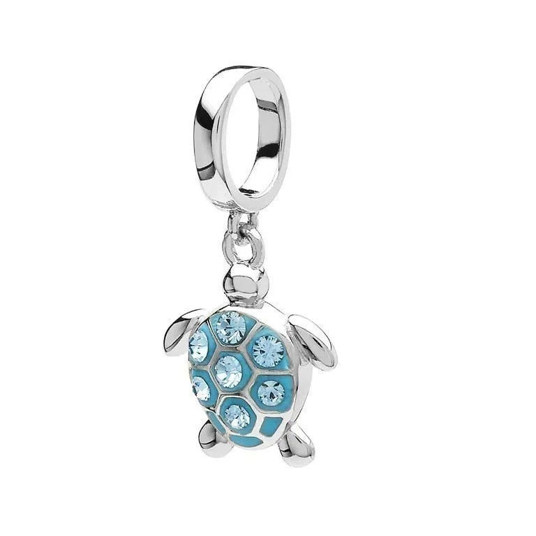 Sea Turtle Drop Charm Bead with Crystals crafted in Sterling Silver For Flawless Finish