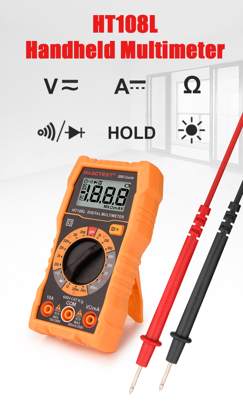 Back Light 600V 2000 Counts Handheld Digital Multimeter