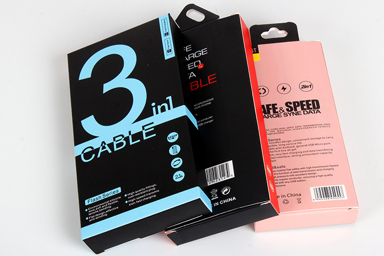 CMYK Custom Art Coated Paper USB Cable Data Cable Packaging Box with Hanger Hole