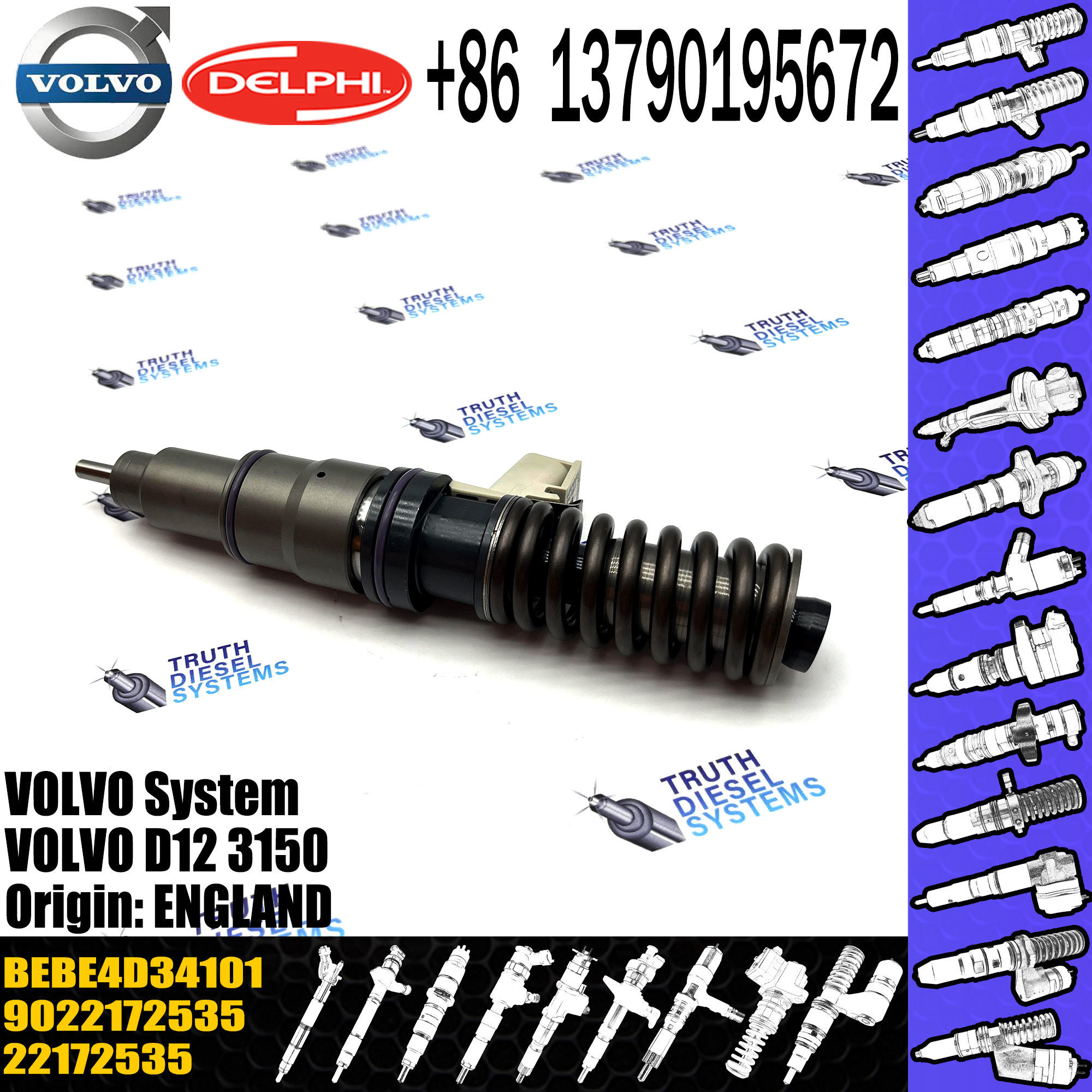 original Diesel Fuel Injector 22172535 BEBE4D34101 9022172535 E3.18 for VOL D12 3150