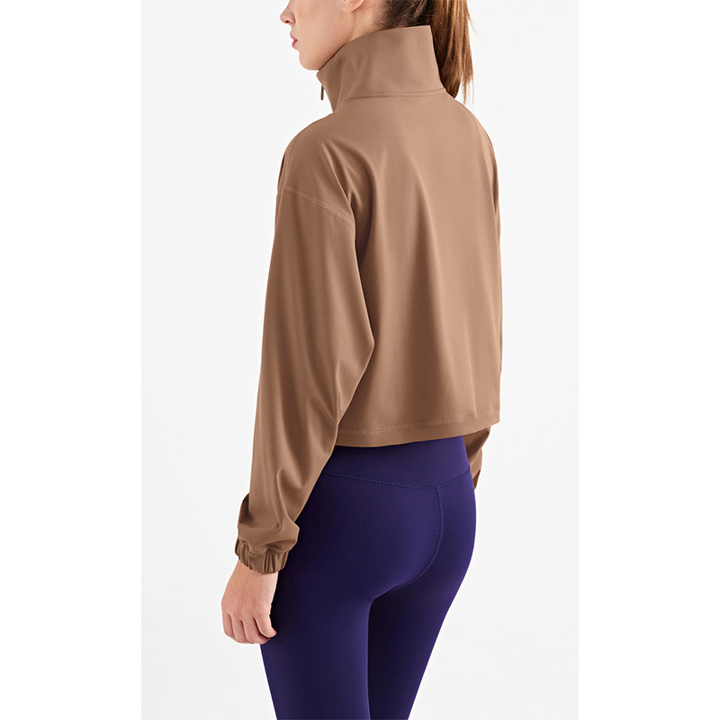 High Neck Nylon Leisure Ladies Yoga Tops Thicken Semi Zipper For Women