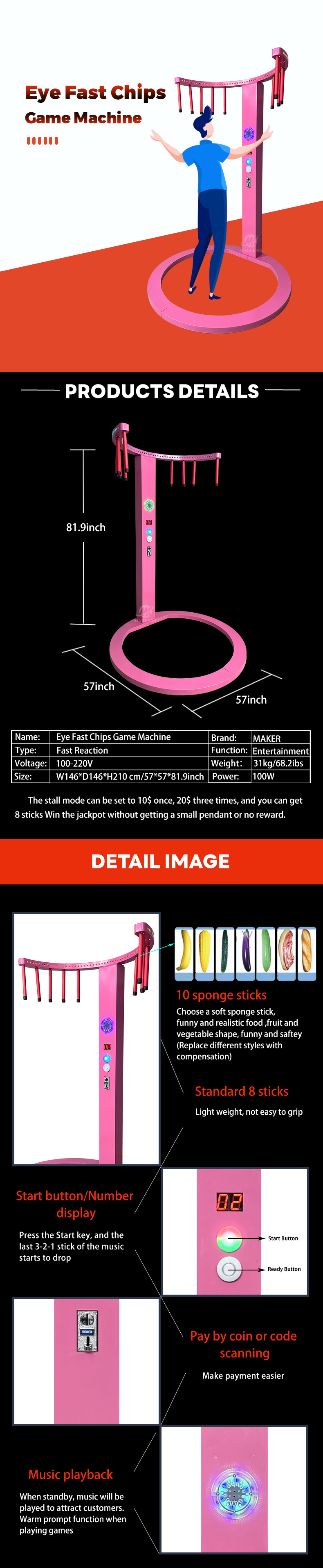 Leisure And Entertainment Coin Operated Sports Game Machine Acardes Eye Fast Chips Games Machine