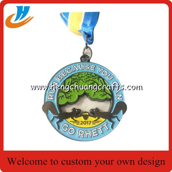 Soft enamel metal medals,zinc alloy die casting 60mm medal with silver plated