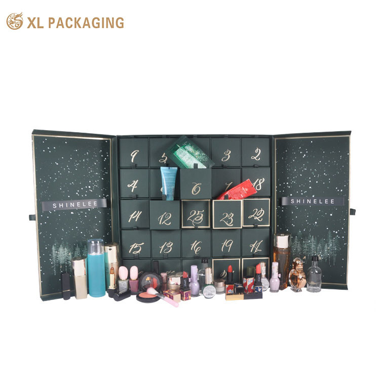 Advent Calendar Box Cmyk Custom 24 25pcs New Year Full Printing For Cosmetic Skincare Beauty Gift Christmas Box Drawer