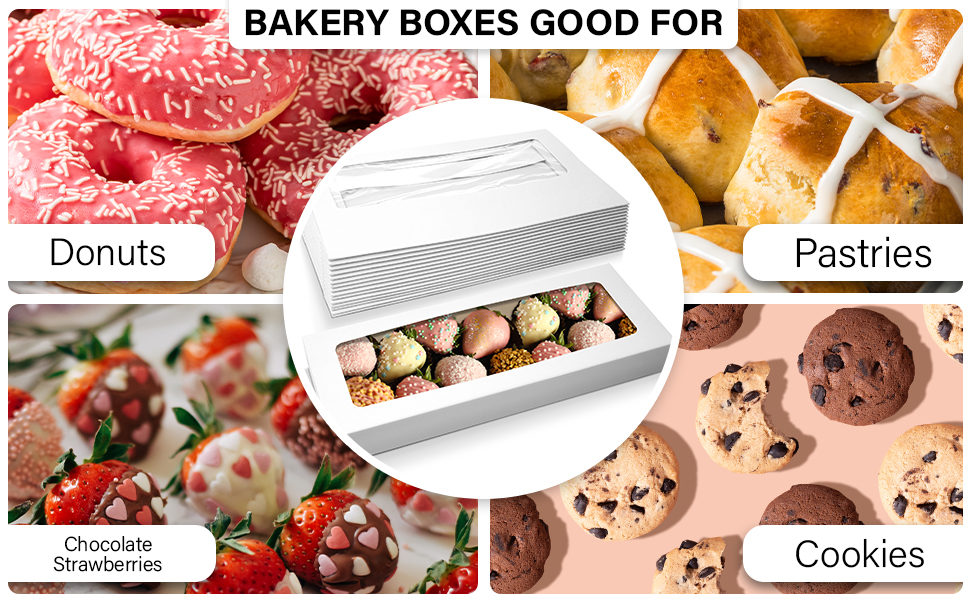 B07WGJ8GGB ONE MORE Paperboard White Lock Corner Window Bakery Box  boxes with window  treat boxes
