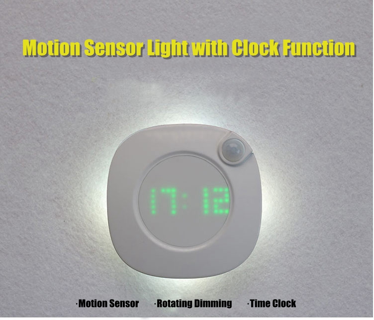 600MAH 0.3W USB Rechargeable Motion Sensor Light Digital Display Time Clock Magnet Attach