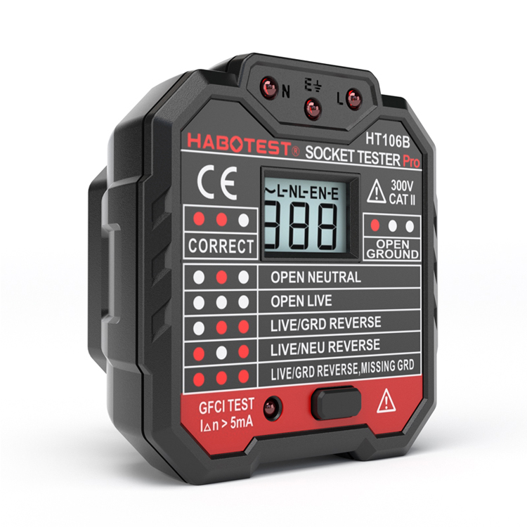 HT106B GFCI RCD Socket Outlet Tester 90 - 230V Voltage Measurement With LCD Display
