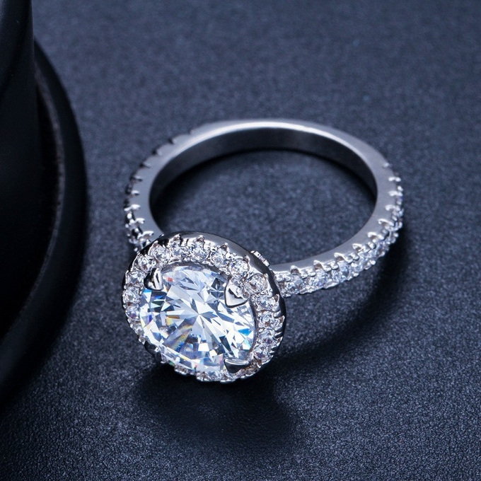 Wedding mix size Carat Round CZ Plated Ring Simulated Eternity Ring Bands Ring Jewelry for Women Bague Anillos