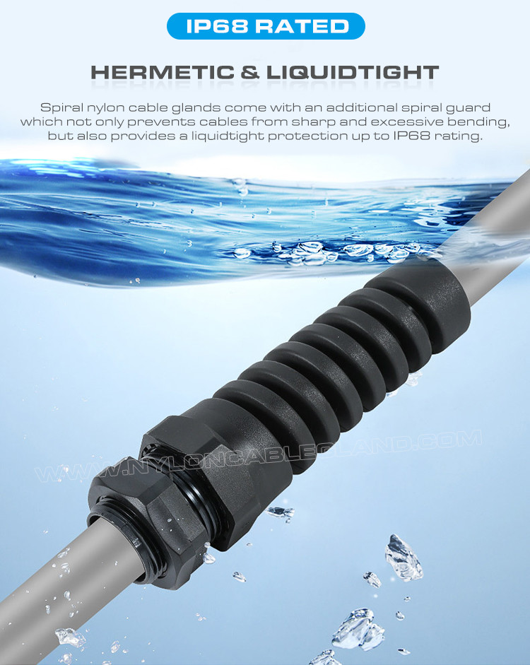 Spiral Cable Gland / Spiral Flexible Strain Relief Connector Nylon (Polyamide) 6 PG11 IP68 for 5-10mm Cable