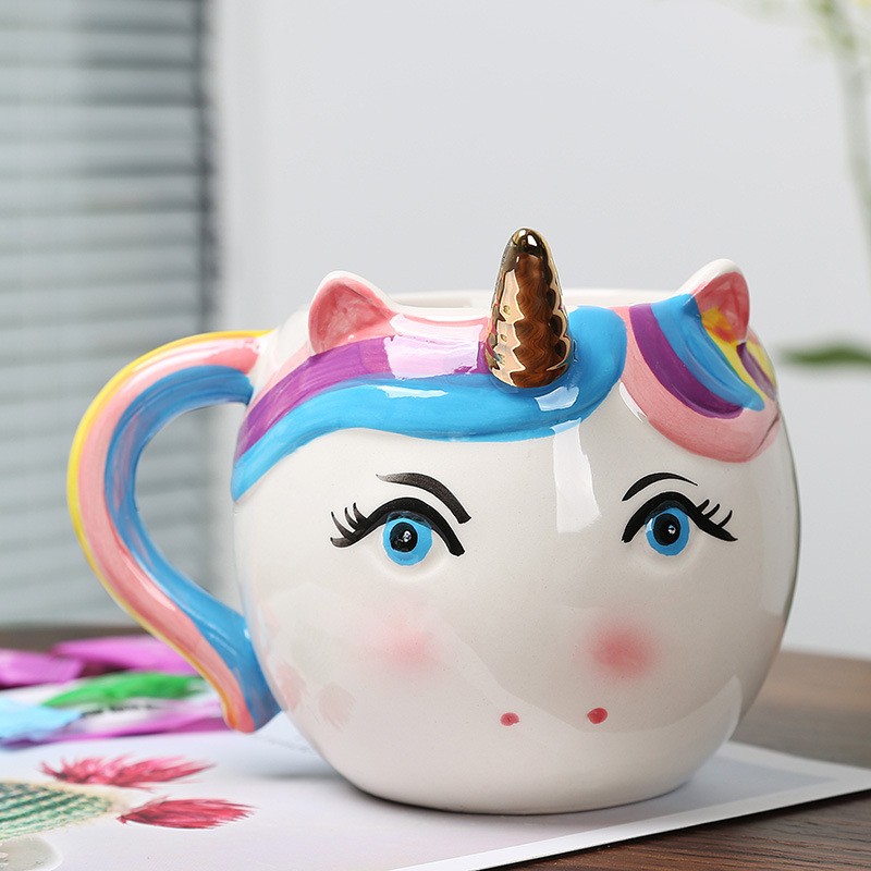 Cute Hand painted 3D Colorful Unicorn Mug Novelty Ceramic Animal Coffee Mug Custom for Unicorn Lover
