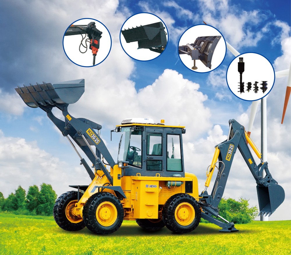 XCMG Compact Wheel Loader 65 KW 1m3 0.3 Excavator Bucket Small Backhoe Loader WZ30-25
