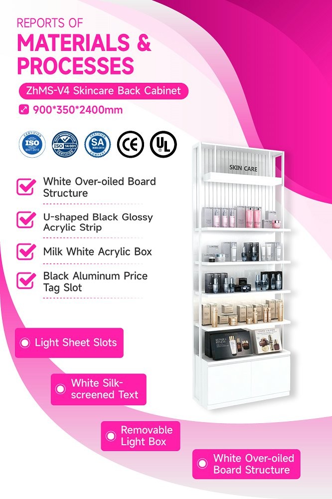 ZhMS-V4 Backlit Organic Sign Skincare Display Cabinet with LED Strip Lights