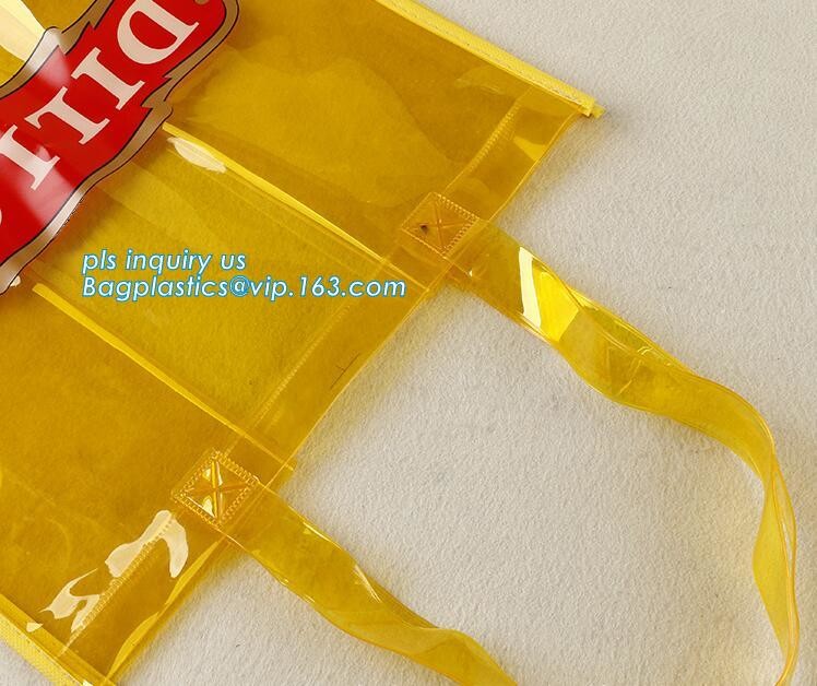 printed handle pvc bag pvc plastic bag, Stand up gift wine bottle packing recyclable PVC loop handle plastic bag, top se