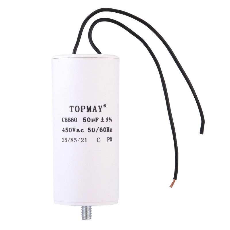 CBB60 Metallized Polypropylene Capacitor 50uF Wire Leads Terminal For Water Pumps