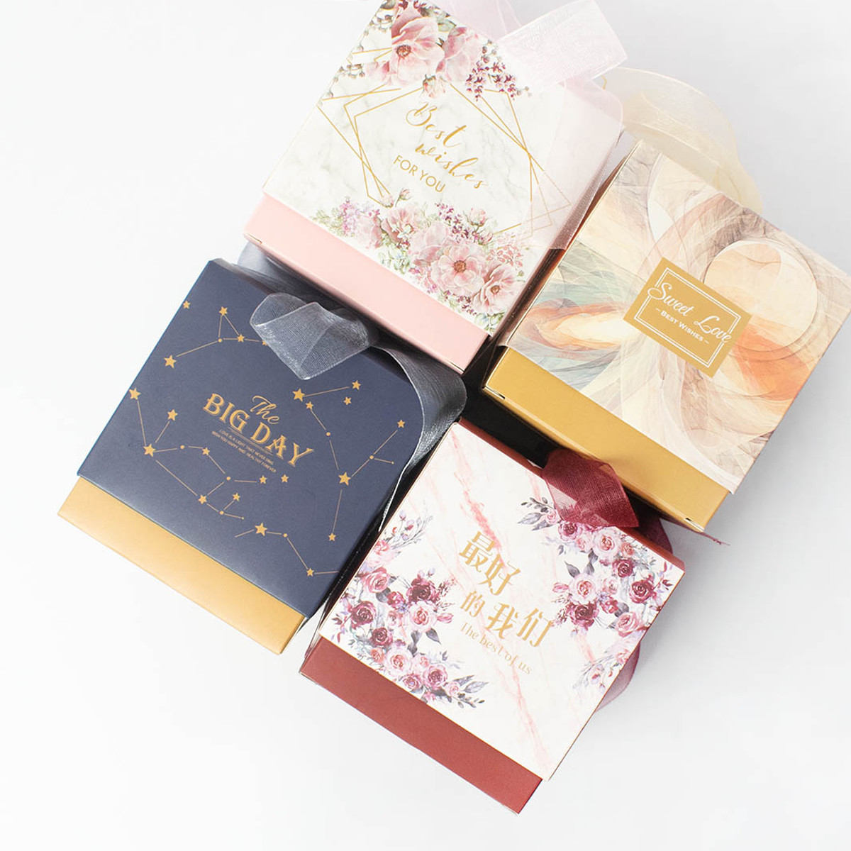 Handmade Small Wedding Jewelry Packaging Box With Pink Ribbon