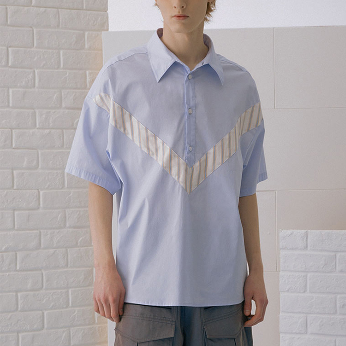 Summer Mens Trendy T Shirts Turtleneck Collar Anti - Wrinkle Patchwork Style