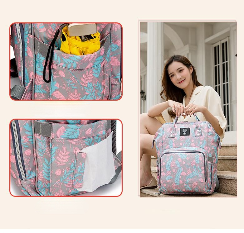 FashionTravel Backpack Baby Large Capacity Mommy Diaper Bag Designer Nursing Bag floral insulated mummy Bag With Stroller Strap