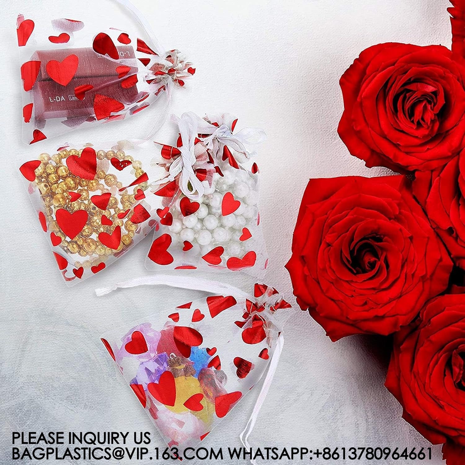 Organza Jewelry Pouches, Pouch Drawstring Bags For Jewelry Packaging Valentine'S Day Wedding Festival Party Supply