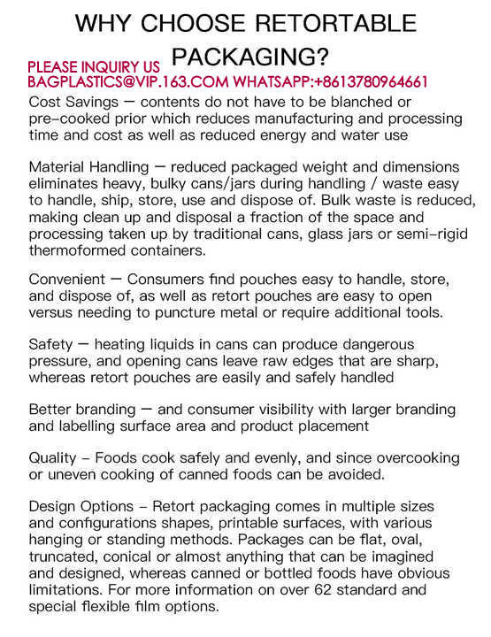 Stand-Up Retort Pouch, Retort Bags, Boiling Package For Retort For Meat Vegetable Soup