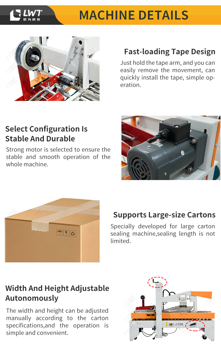 LWT Packaging Line Automatic Side Top And Bottom Carton Box Case Taper Sealer Machine for Small Box