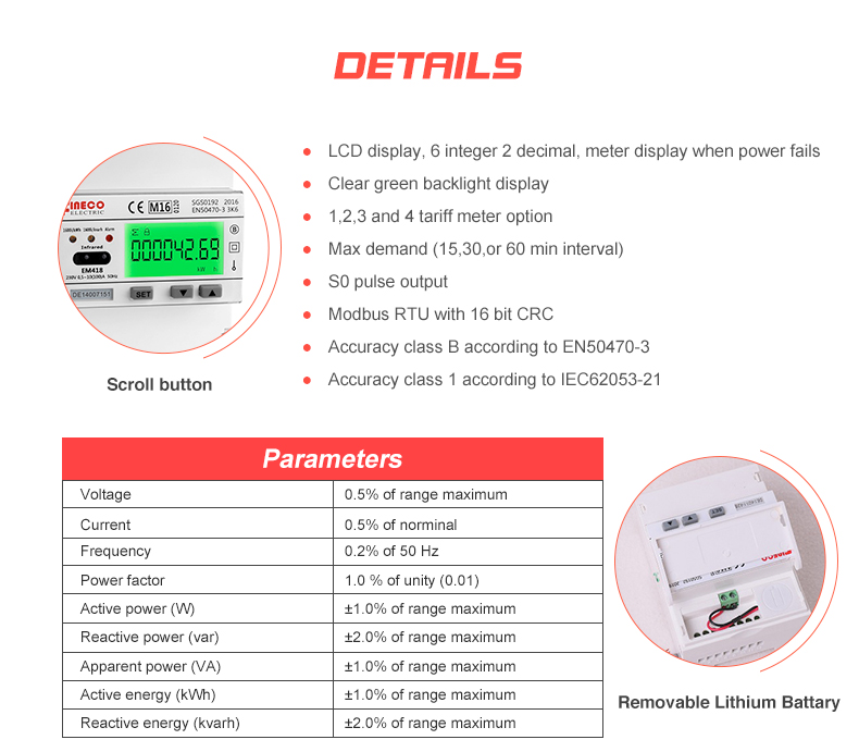 Single Phase Digital Electricity Smart Programmable Energy Meter 230V 10 100 A MID Approved