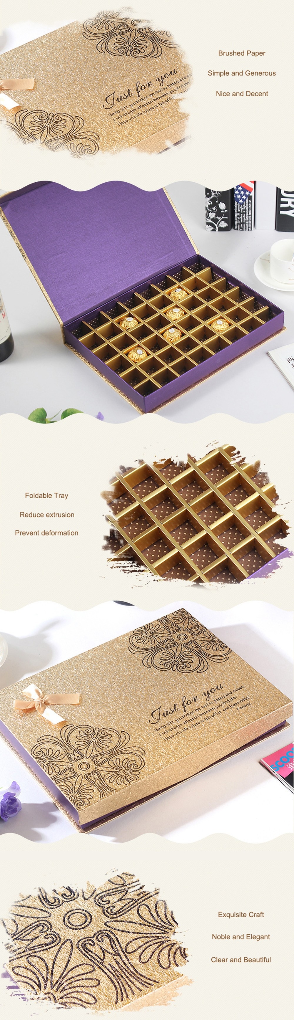 Book Shape Concealed Magnetic empty Chocolate Boxes With Dividers 23.2x19x4.6cm