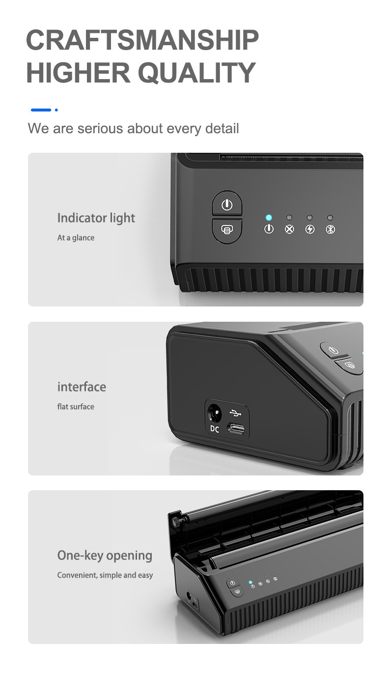Android Portable Wireless Thermal Printer A4 Size 45mm/s