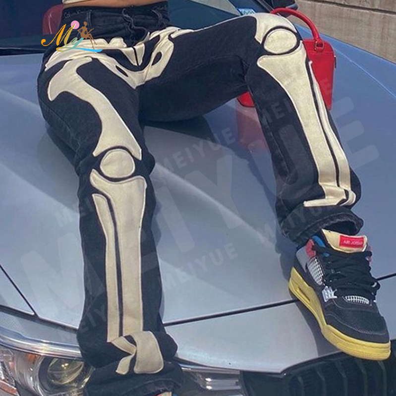 OEM New Designed Custom Bone Chenille Embroidery Men Jeans Pants Casual Blue Sweatpants Pantalones De Hombre Jeans