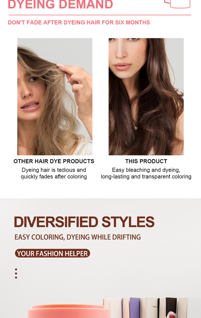Convenient Professional Permanent Hair Color Powder 500G Ammonia Free Salon Use