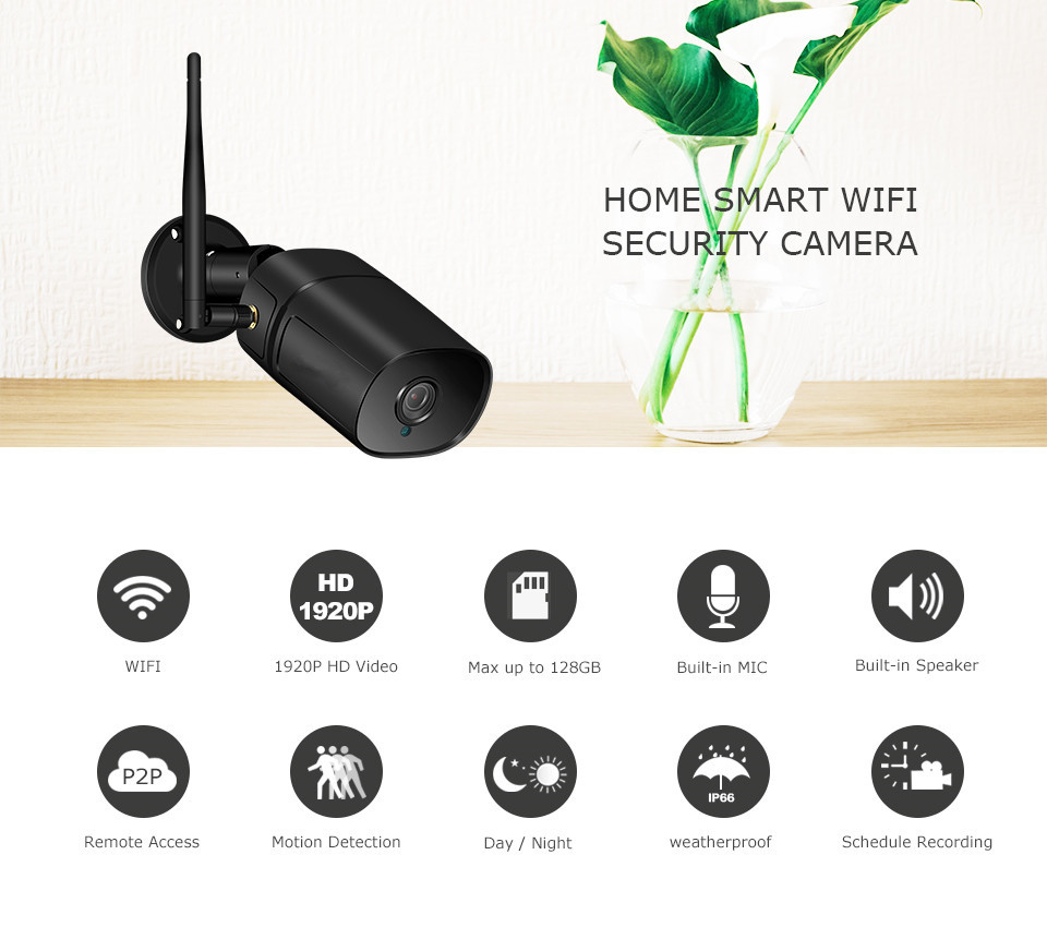 Home Security 1080p Wifi Camera 20M night vision Compatible With Alexa