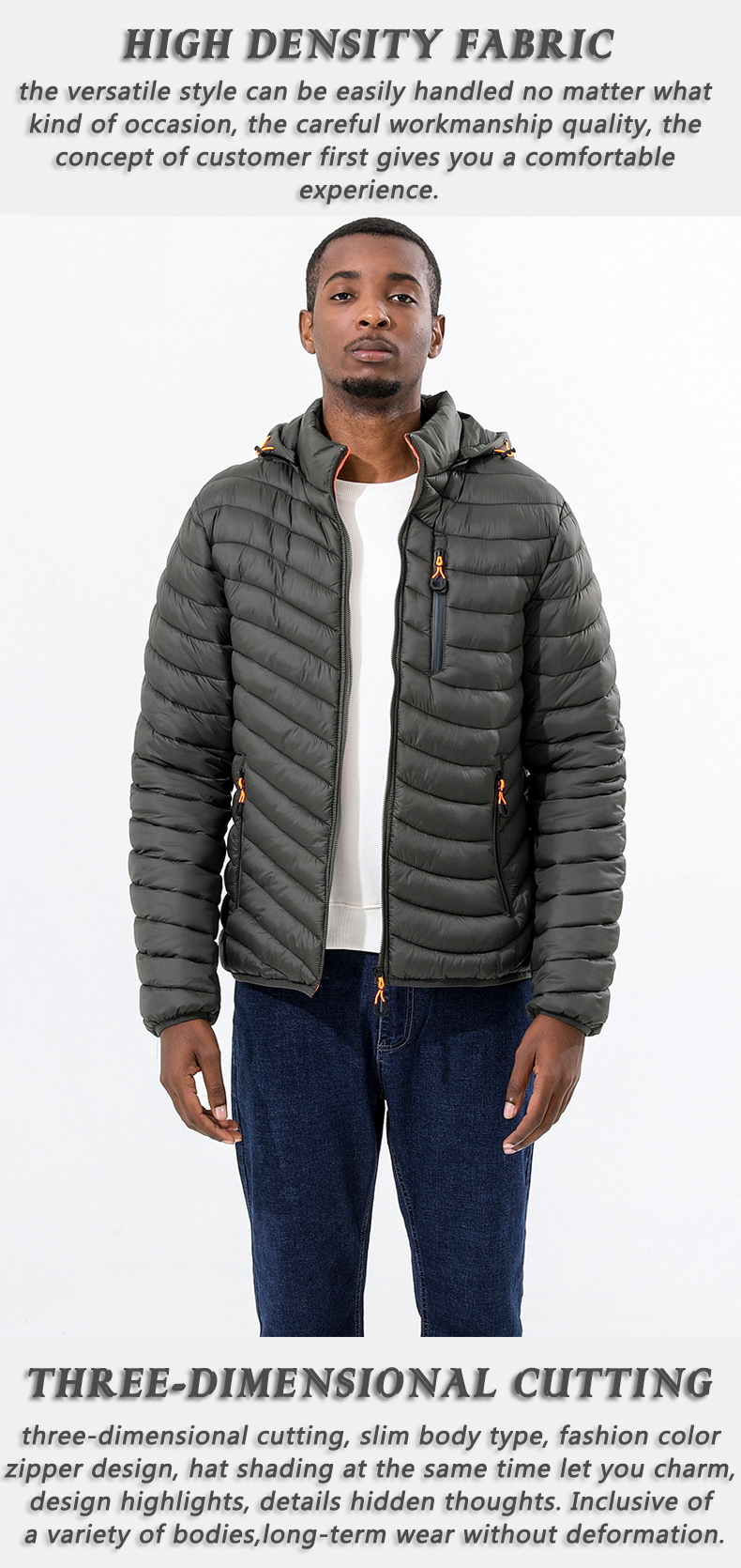 New men's autumn winter down jacket lightweight casual warm long sleeve cotton waterproof windproof coat with a detachable hood