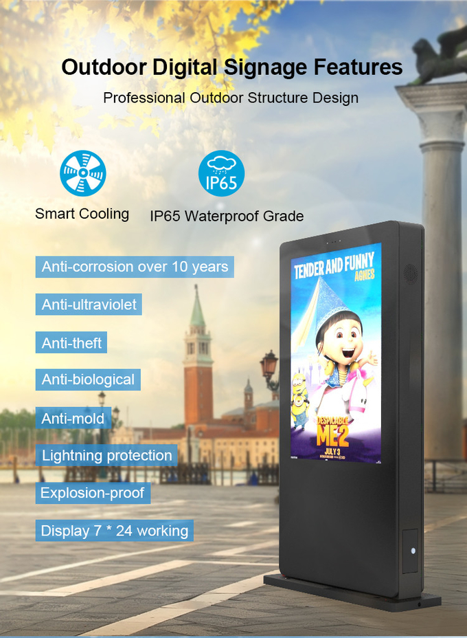 Outdoor Air Conditioner Lcd Digital Signage Touch Screen 98inch Lcd Kisok Display Durable