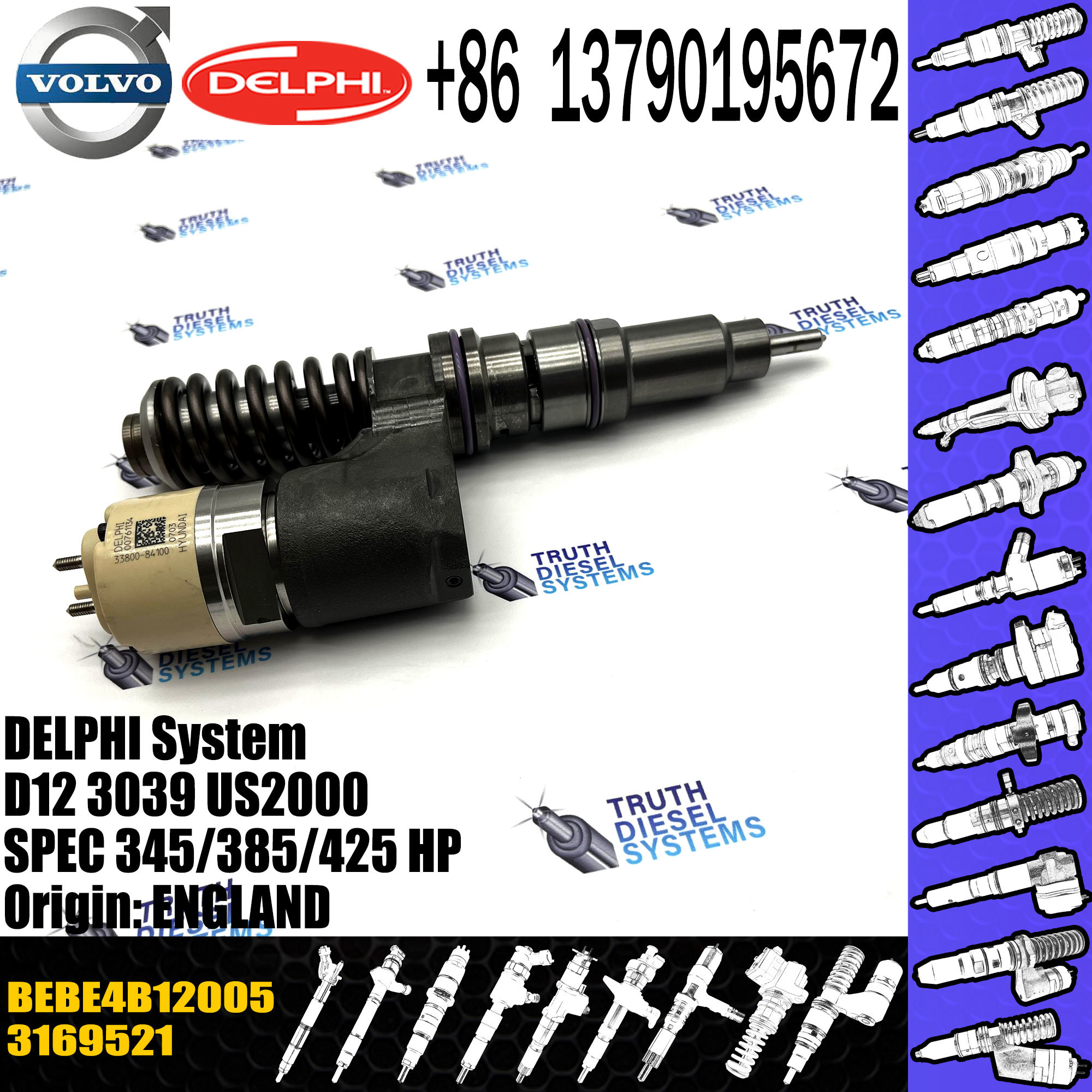 common rail injector 3169521 injector for VOL truck D12C FH12 FM12 Diesel fuel injector nozzle 3169521 8113837