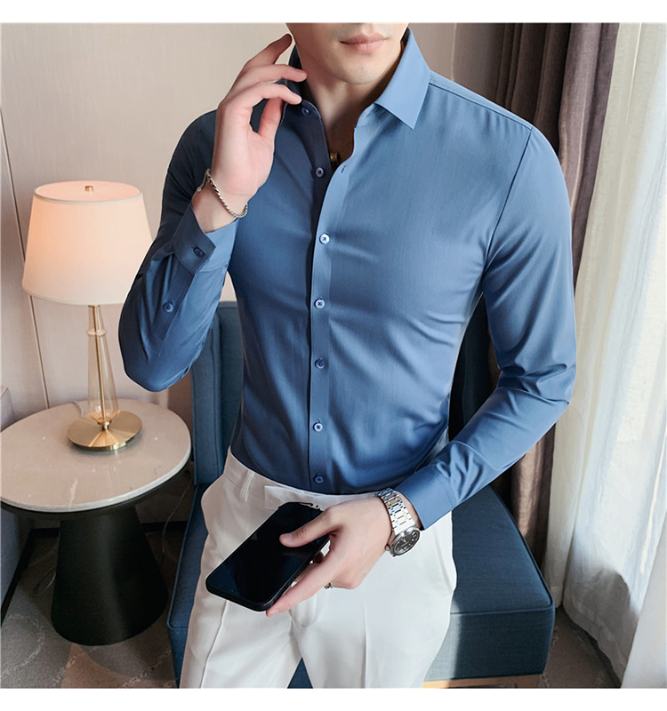 Autumn DRESS SHIRTS Business Casual Custom Long Sleeve Solid Cotton Slim Fit Men Shirt