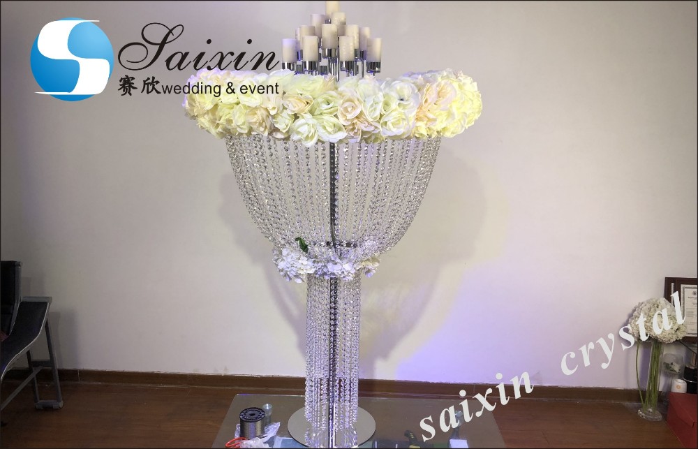 5 Arm 9 Arms Gold Metal And Crystal Candelabra Wedding Centerpieces 130CM
