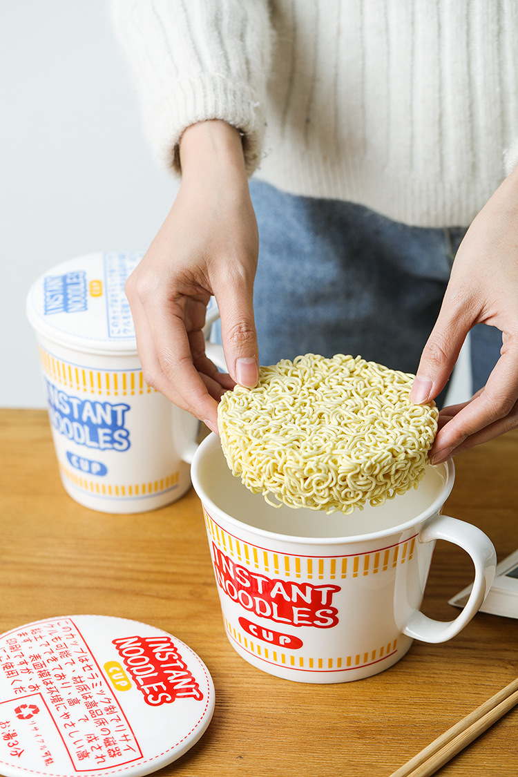 Sustainable Ceramic Instant Noodle Bowl , Porcelain Ceramic Ramen Bowl Set