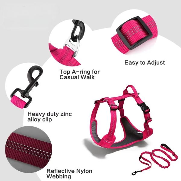 Comfortable Custom Dog Harness Lightweight Pink Pet Vest Reflective Strips Visible At Night