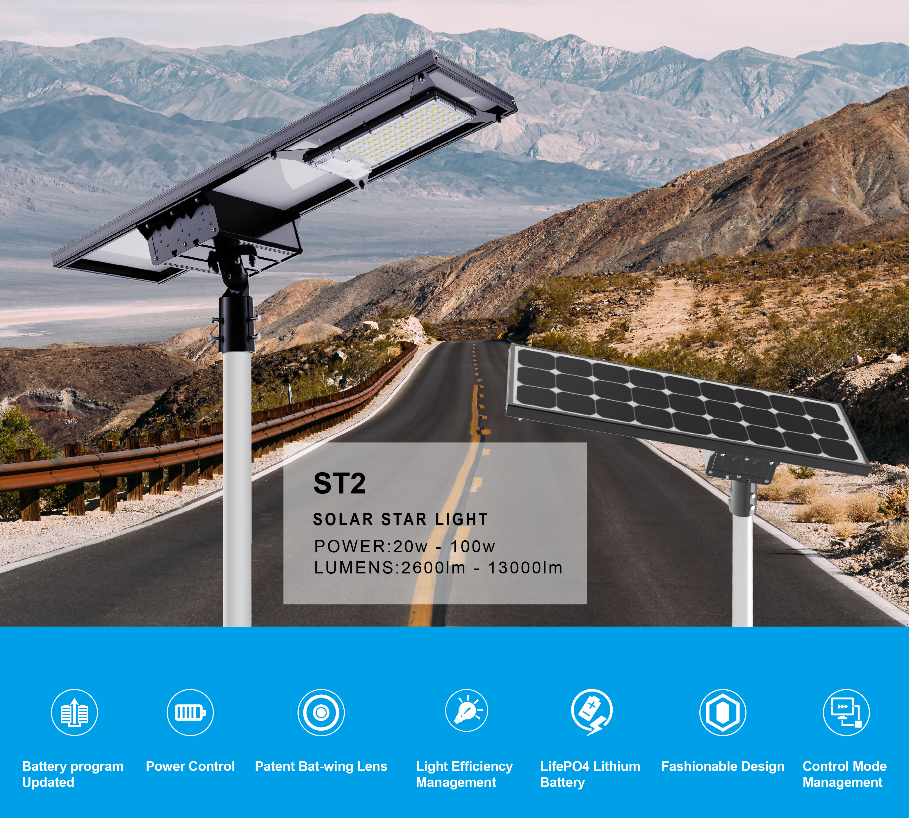 Angle Adustable Integrated Solar Street Light Aluminum 30w 40w 60w 7500K